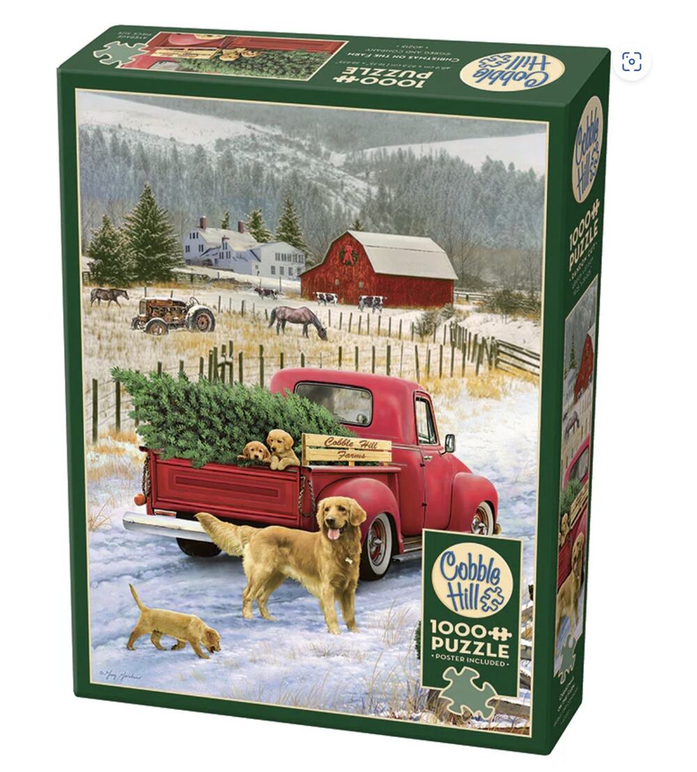 Set 2 Cobble Hill 1000 & 500 Pc Jigsaw Puzzles Christmas Snowman Farm Dog Truck
